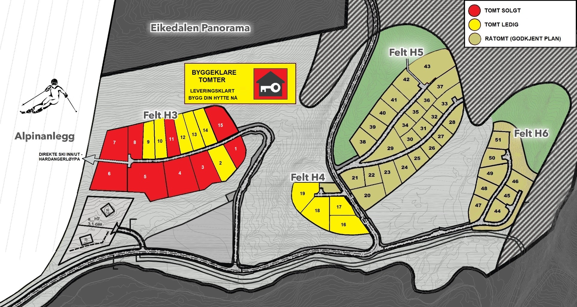 Kartillustrasjonen viser beliggenhet for de ulike tomtene